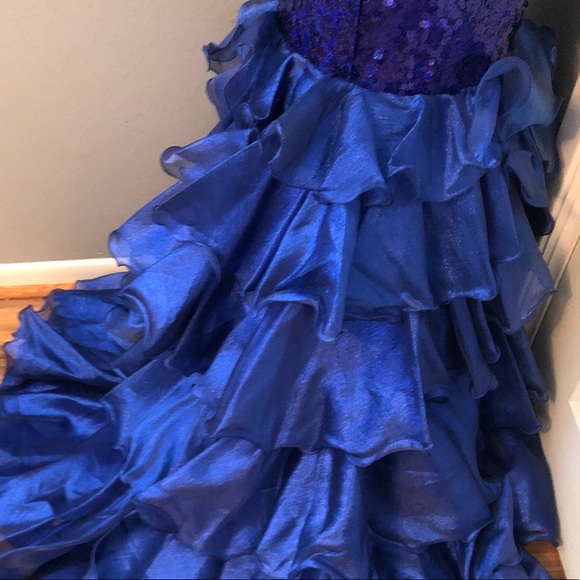 NEW TIFFANY DESIGNS SZ 2 ROYAL BLUE SEQUIN BEADED CORSET HIGH LOW EVENING GOWN - Picture 11 of 13
